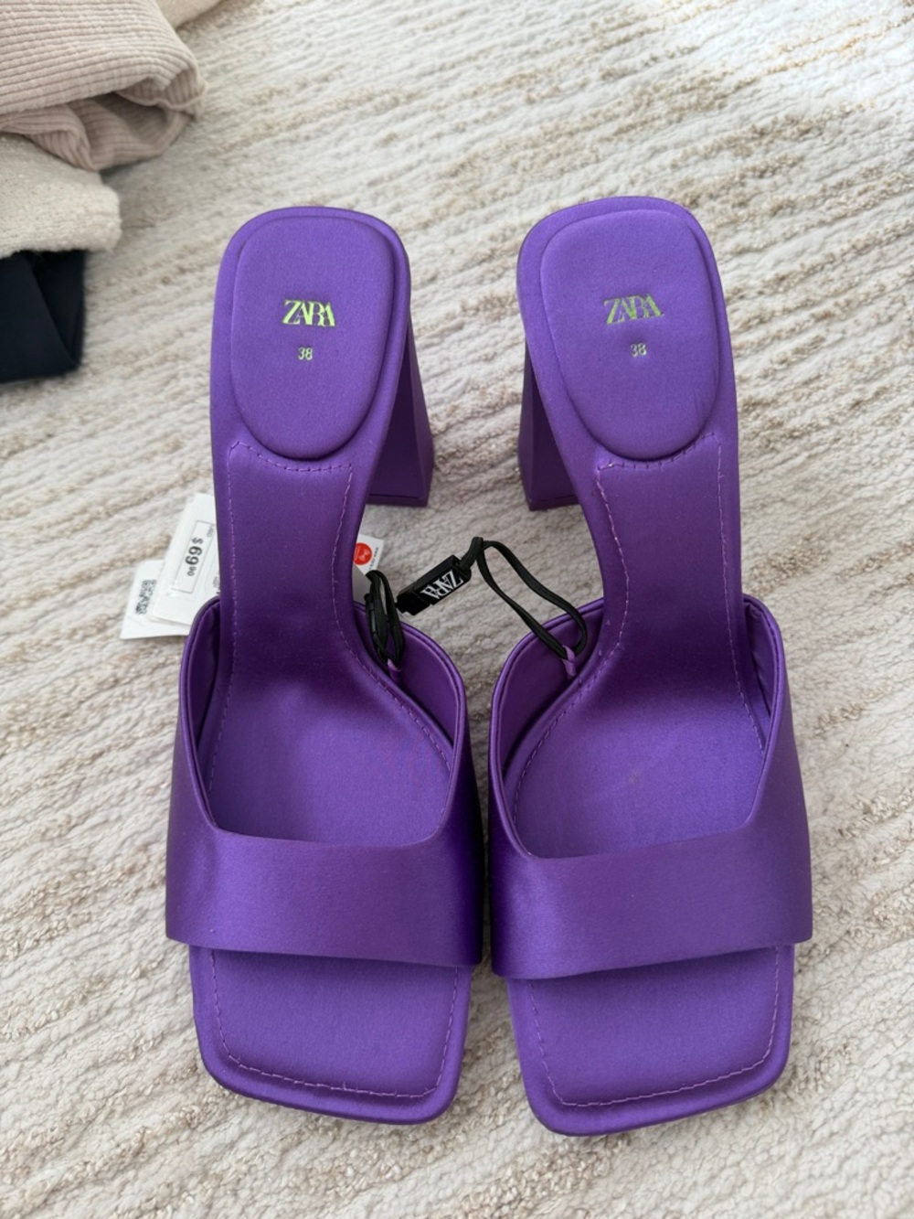 Zara Vibrant Purple Square-Toe Block Heels